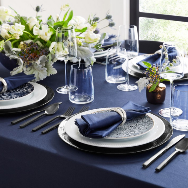 Genoa Woven Linen Stain Resistant Table Cloth Navy Blue