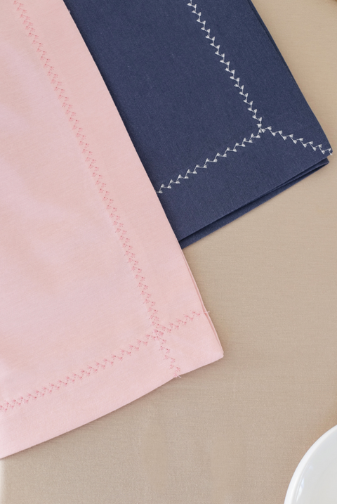 Piko Edge Detail Stain Resistant Linen Table Cloth Navy Blue
