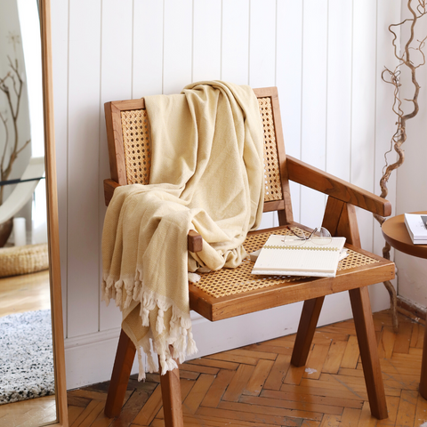 Alba 100% Cotton Throw Blanket 150x220 cm Yellow 