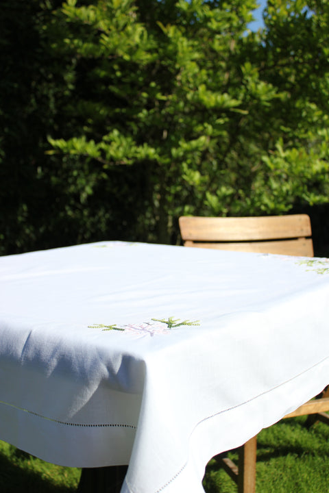 Siena Embroidered Table Cloth White