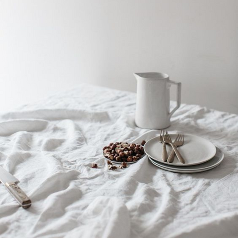 Vintage Natural Raw Linen Tablecloth White
