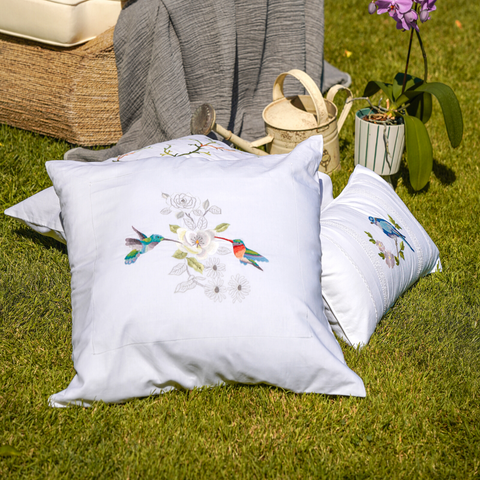 Marbella Bird Garden Embroidered 60x60 cm Pillow Cover