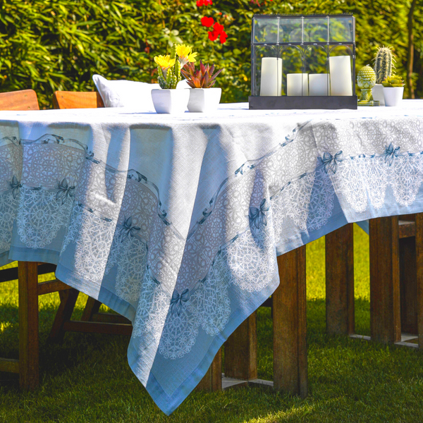 Lina Linen Table Cover Stain Resistant Blue