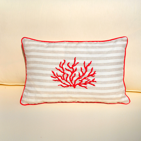 Coral Embroidery Filled Throw Pillow 35x50 cm