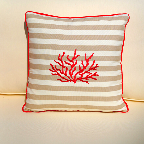 Coral Embroidery Filled Pillow Beige 45x45 cm