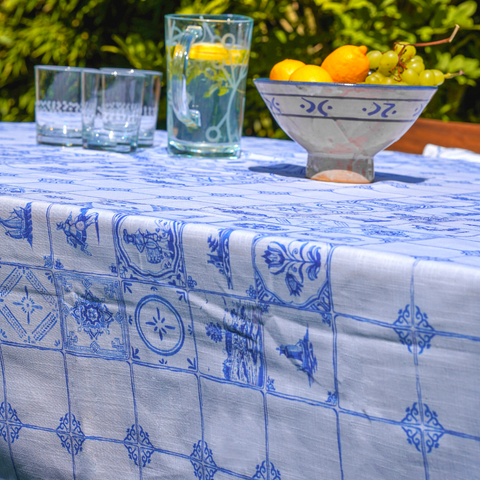 Lina Linen Stain Resistant Table Linen Blue