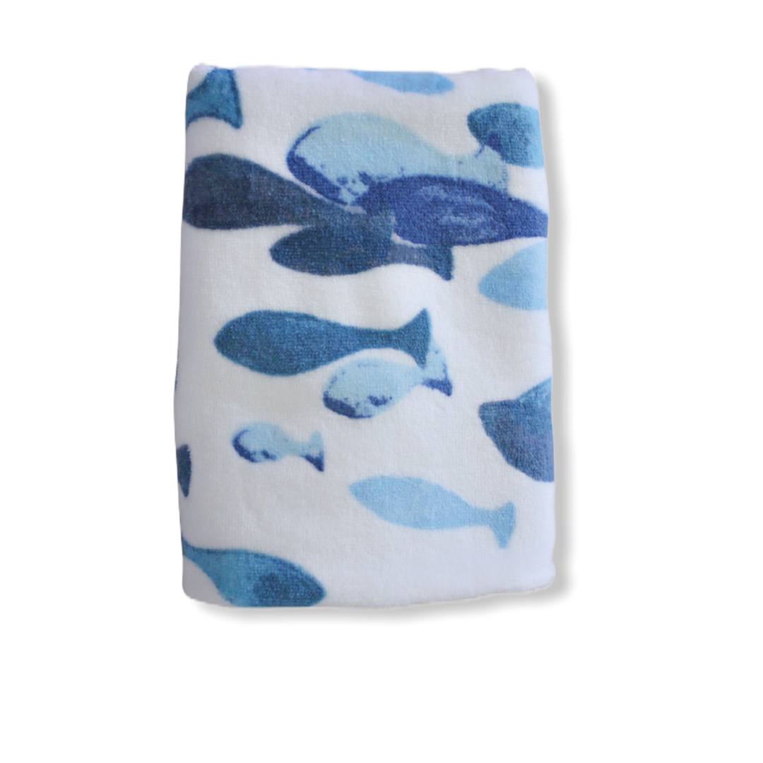 Fish Cotton Face Towel 50x90 cm Blue