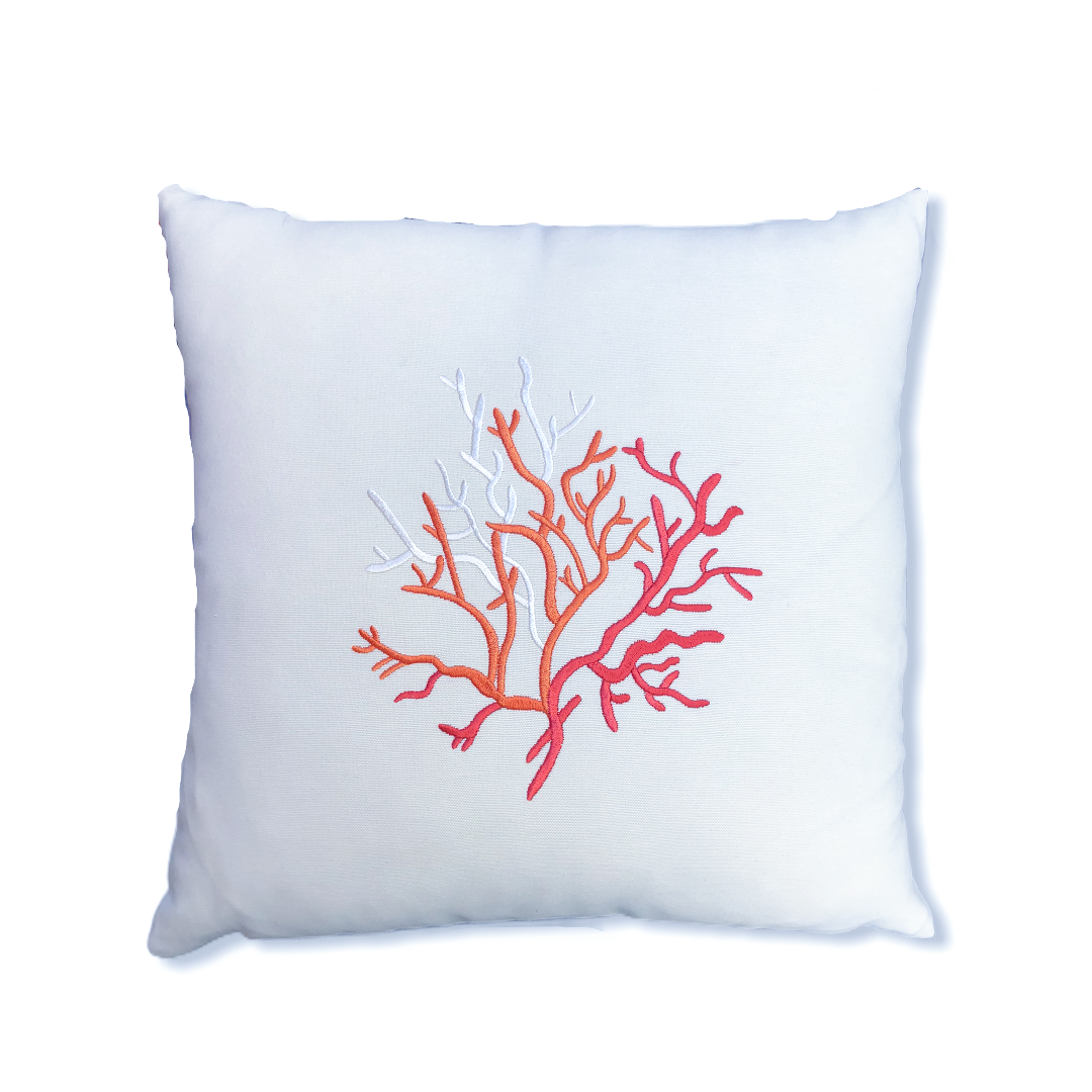 Coral Embroidery Filled Pillow - Orange 45x45 cm