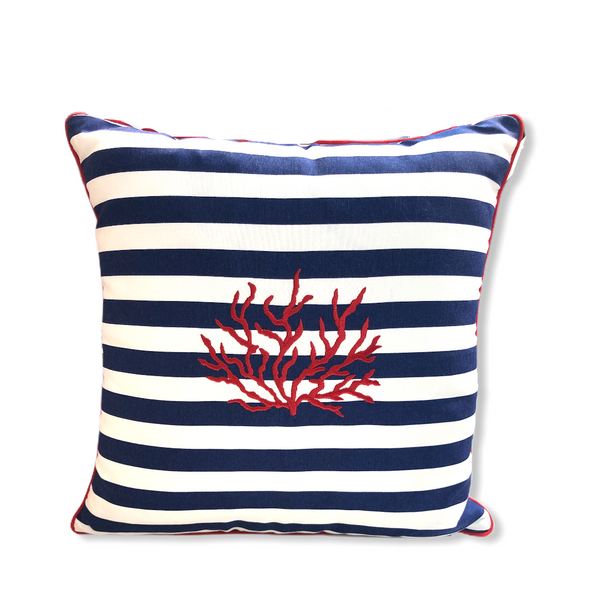 Coral Embroidery Filled Throw Pillow Dark Blue 45x45 cm