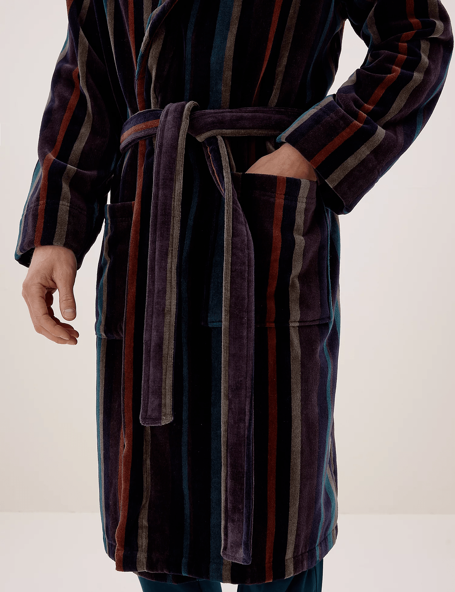 Stripe Premium 100% Cotton Men's Bathrobe Anthracite