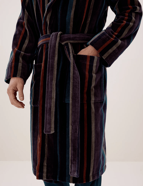 Stripe Premium 100% Cotton Men's Bathrobe Anthracite