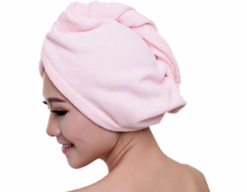 Buttoned 100% Cotton Towel Hair Cap Pink