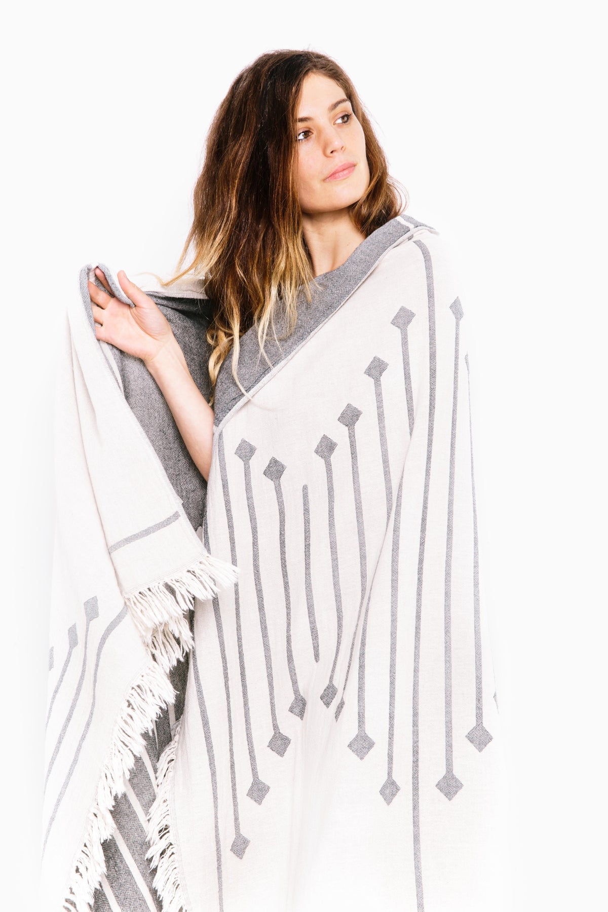 Stripe Throw Cotton Loincloth Smoked-White 100x170 cm