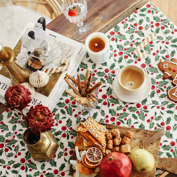 New Year Blossom Woven Linen Tablecloth