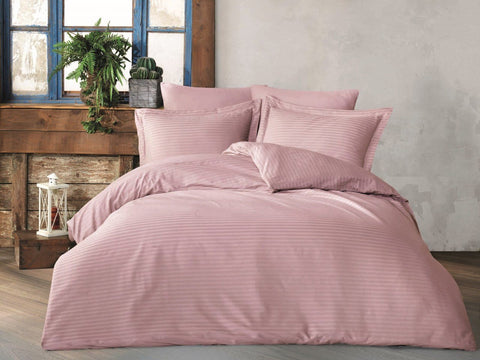 Como Deluxe Cotton Satin Striped Oversized Double Duvet Cover Set Light Pink