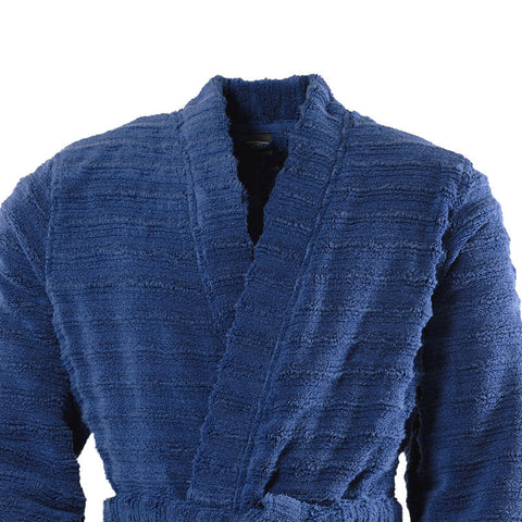 Stripe 100% Cotton Men's Bathrobe Navy