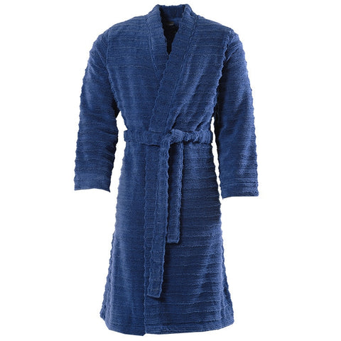 Stripe 100% Cotton Men's Bathrobe Navy