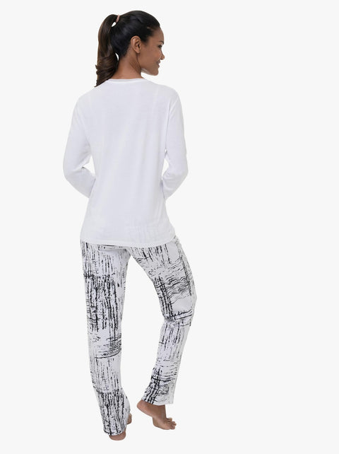 Batik Patterned Pajamas Set White