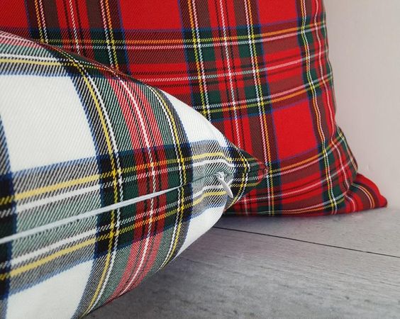 Tartan Plaid Cushion Cover 45x45 cm White