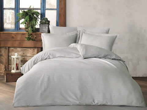 Como Deluxe Cotton Satin Striped Oversized Double Duvet Cover Set Gray