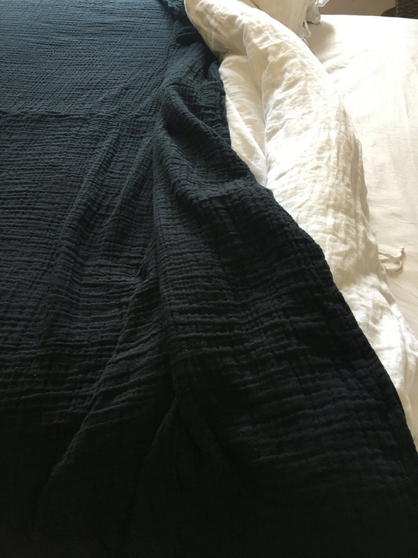 Navigli Single 4 Layer Muslin Bedspread - Pique Black