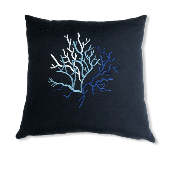 Coral Embroidery Filled Pillowcase Navy - Blue 45x45 cm