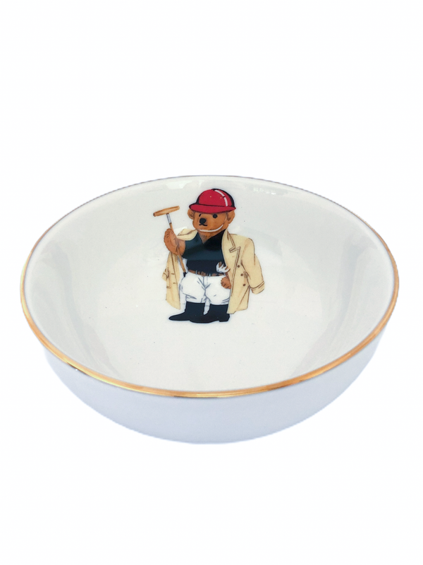 Teddy Bear Porcelain Bowl With Golf Player White