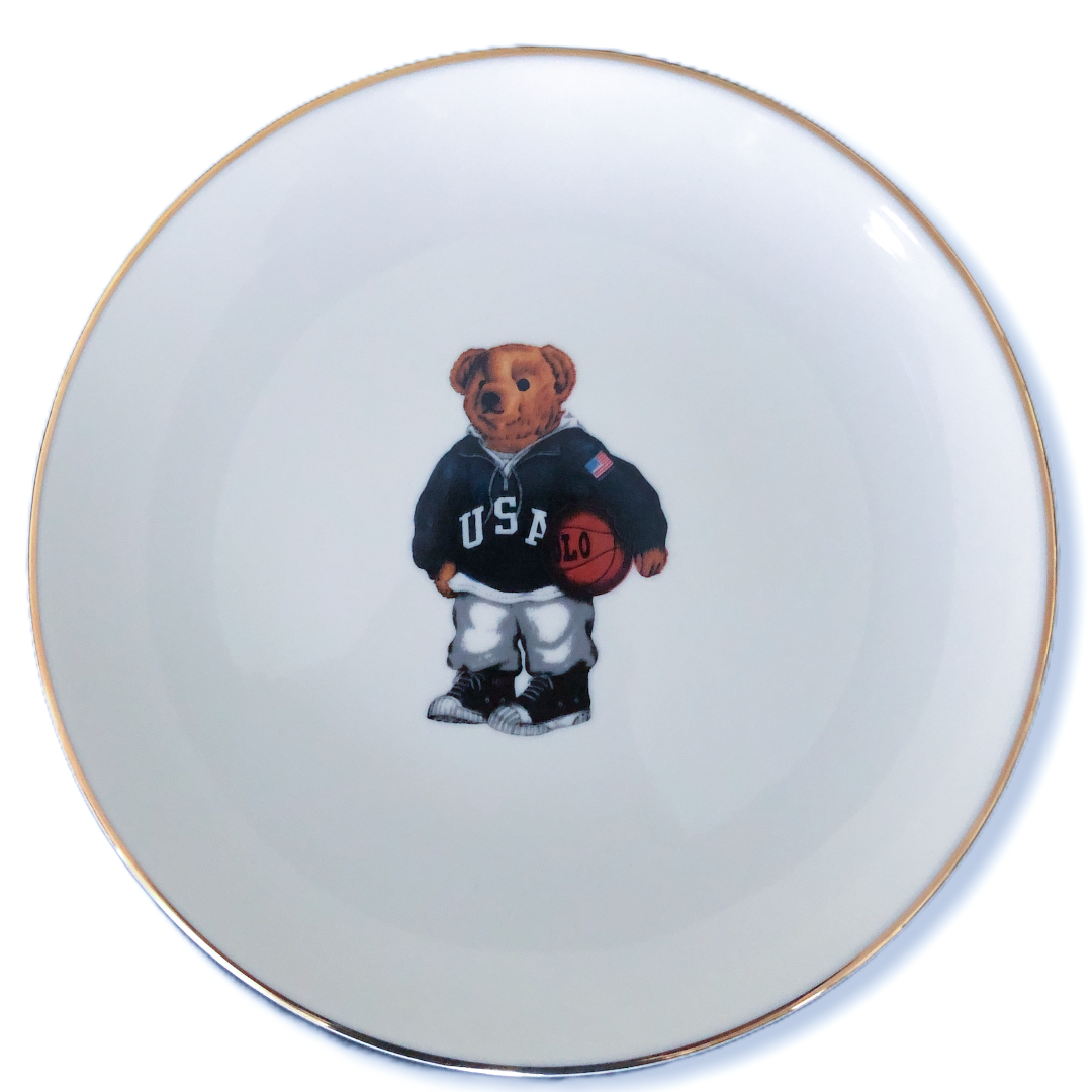 Basketball Player Teddy Bear 25 cm Porcelain Plate White