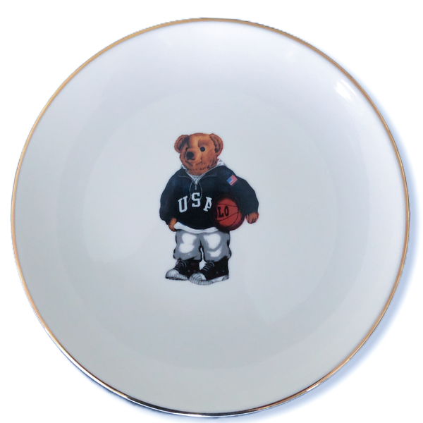 Basketball Player Teddy Bear 25 cm Porcelain Plate White