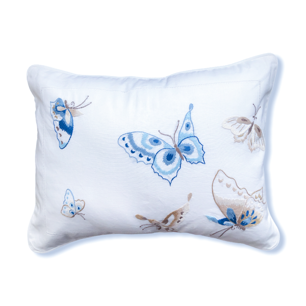 Marbella Butterfly Embroidered 30x40 cm Throw Pillow Cover Blue