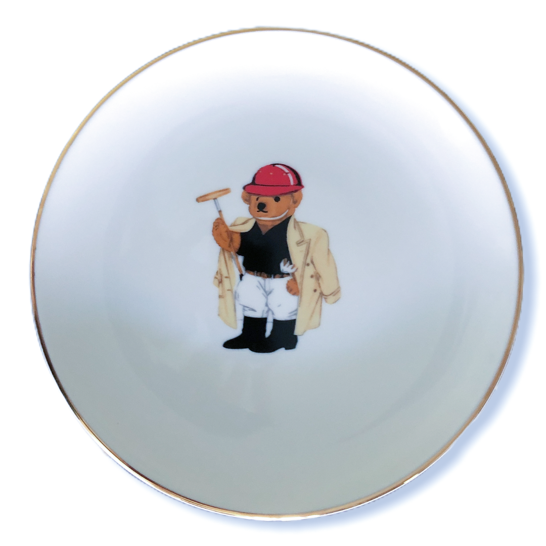 Teddy Bear with Golf Player 21 cm Porcelain Plate White