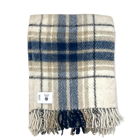 Woolmark Tartan Single Pure Wool Blanket Navy Blue