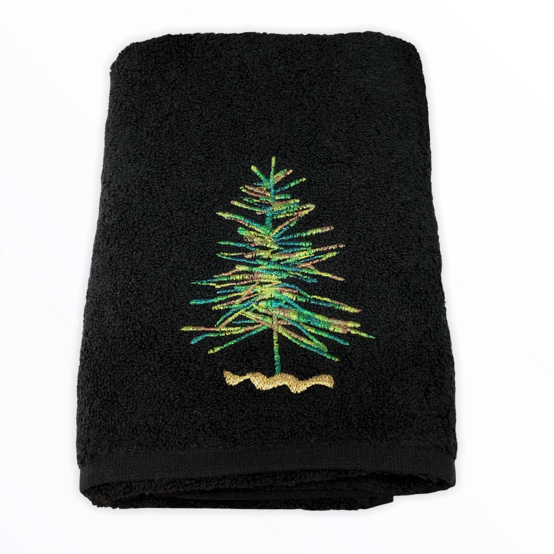 Carla Pine Tree Embroidered Face Towel Black