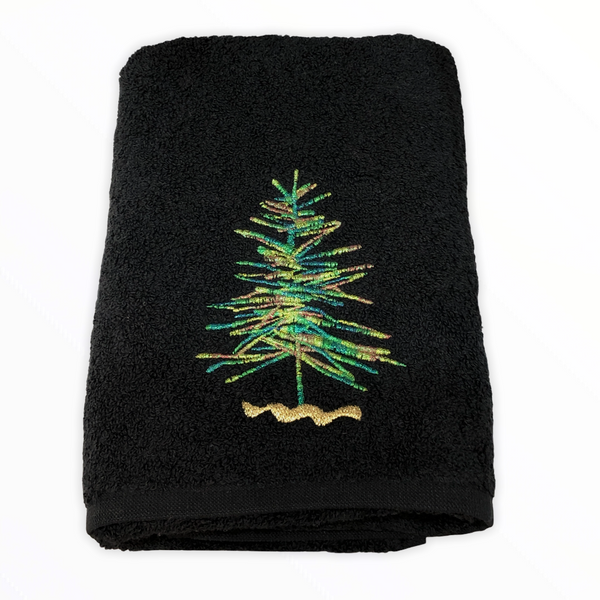 Carla Pine Tree Embroidered Face Towel Black