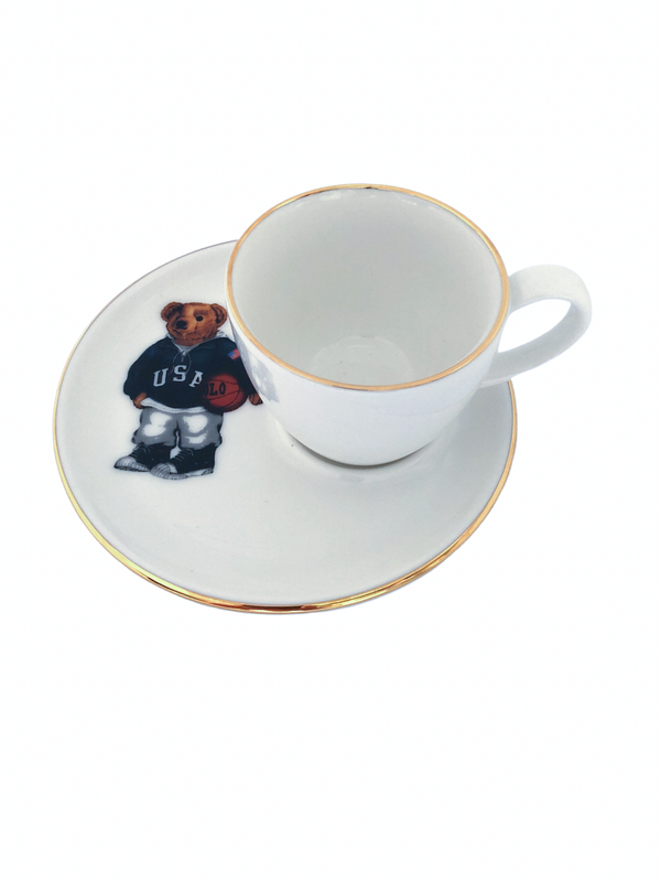 Basketball Player Teddy Bear Porcelain Coffee Cup White