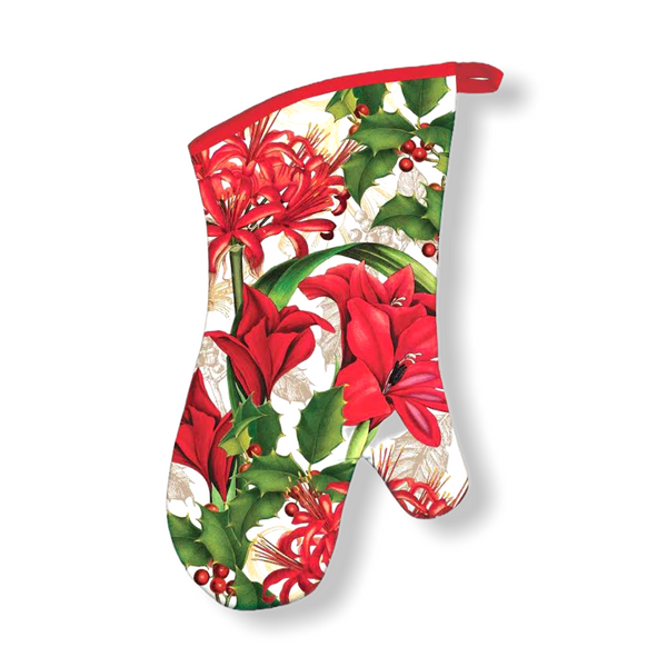 Red Flower Cotton Oven Mitts