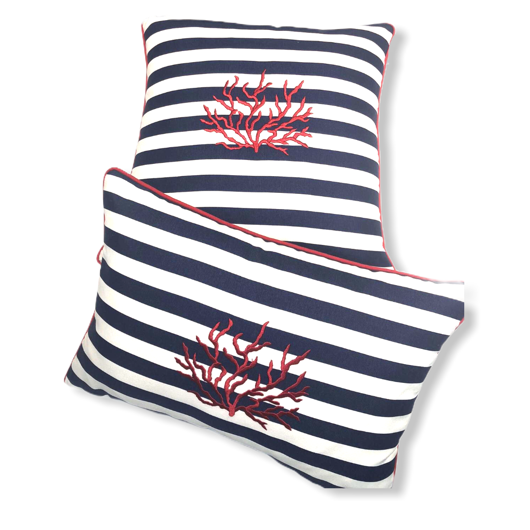 Coral Embroidery Filled Throw Pillow Dark Blue 35x50 cm