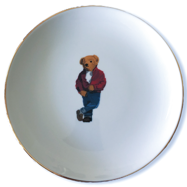 Teddy Bear in Red Jacket 21 cm Porcelain Plate White