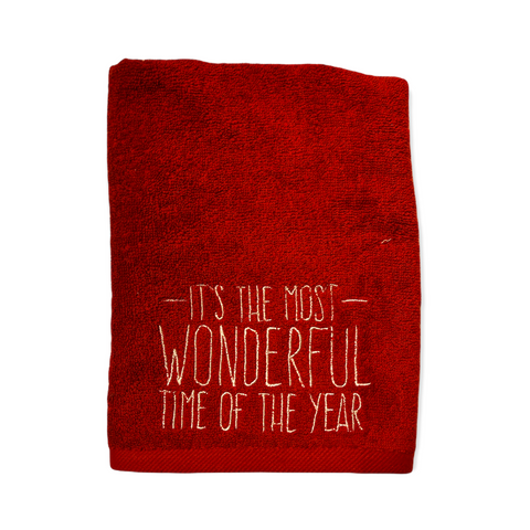New Year Motto Embroidered Face Towel Red 50x80 cm