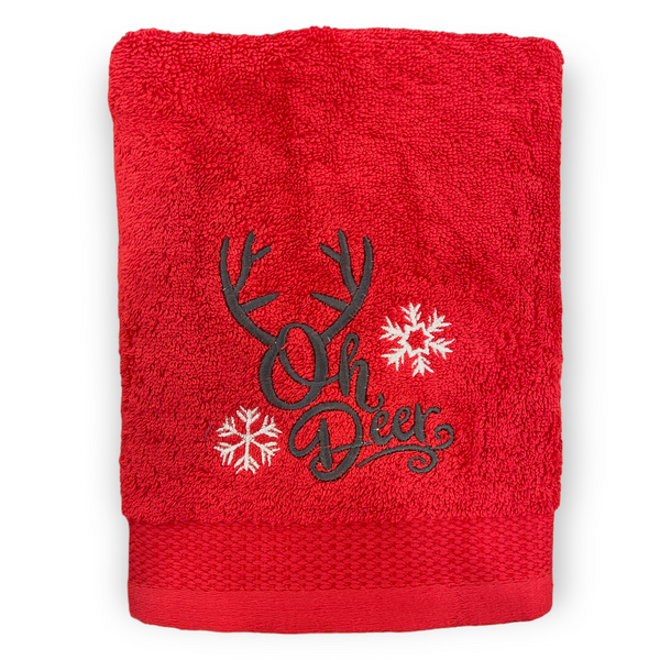 Deer Embroidered Face Towel Red 50x80 cm