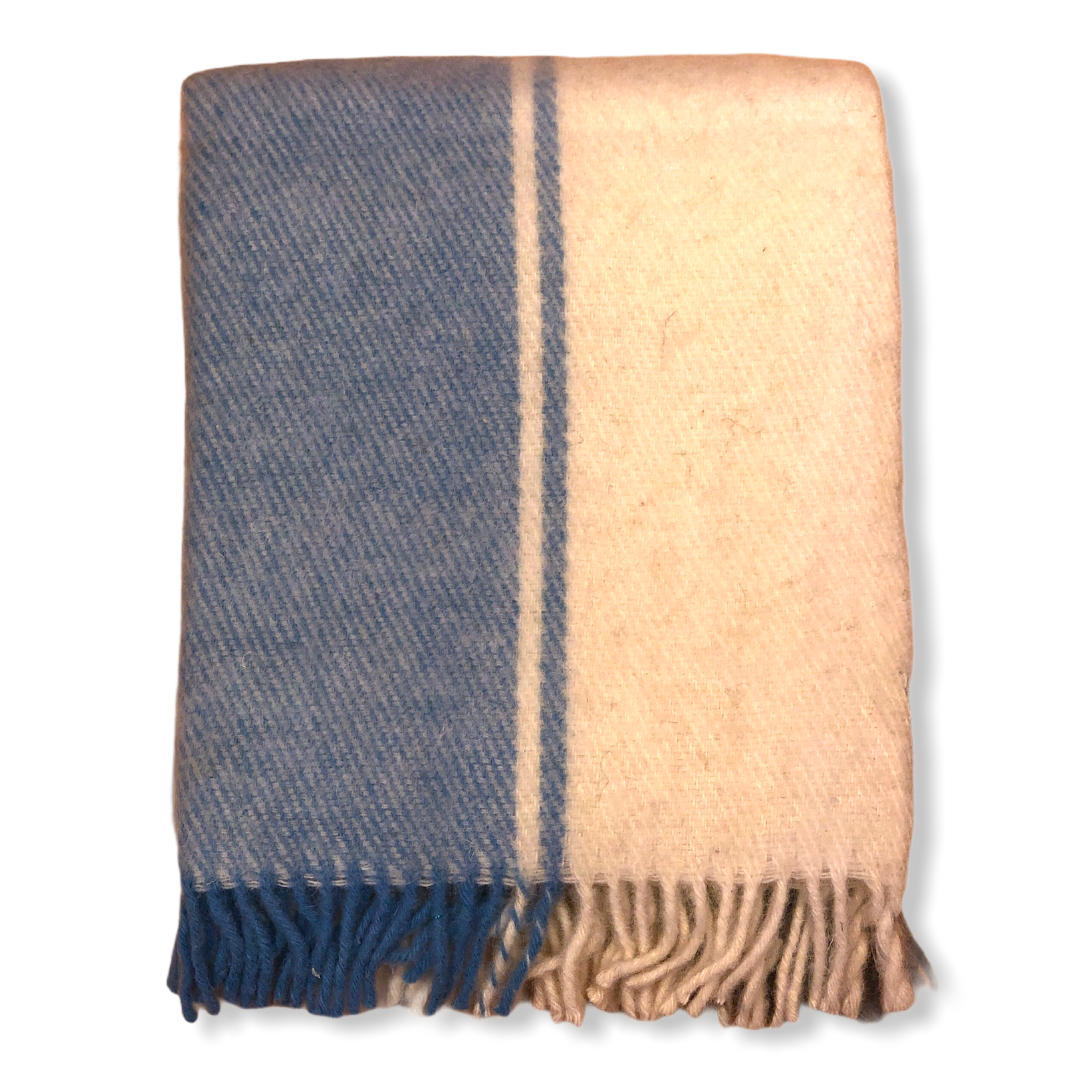 Woolmark Stripe Single Single Pure Wool Blanket Blue
