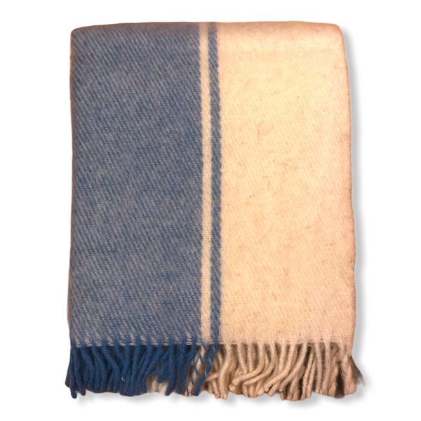Woolmark Stripe Single Single Pure Wool Blanket Blue