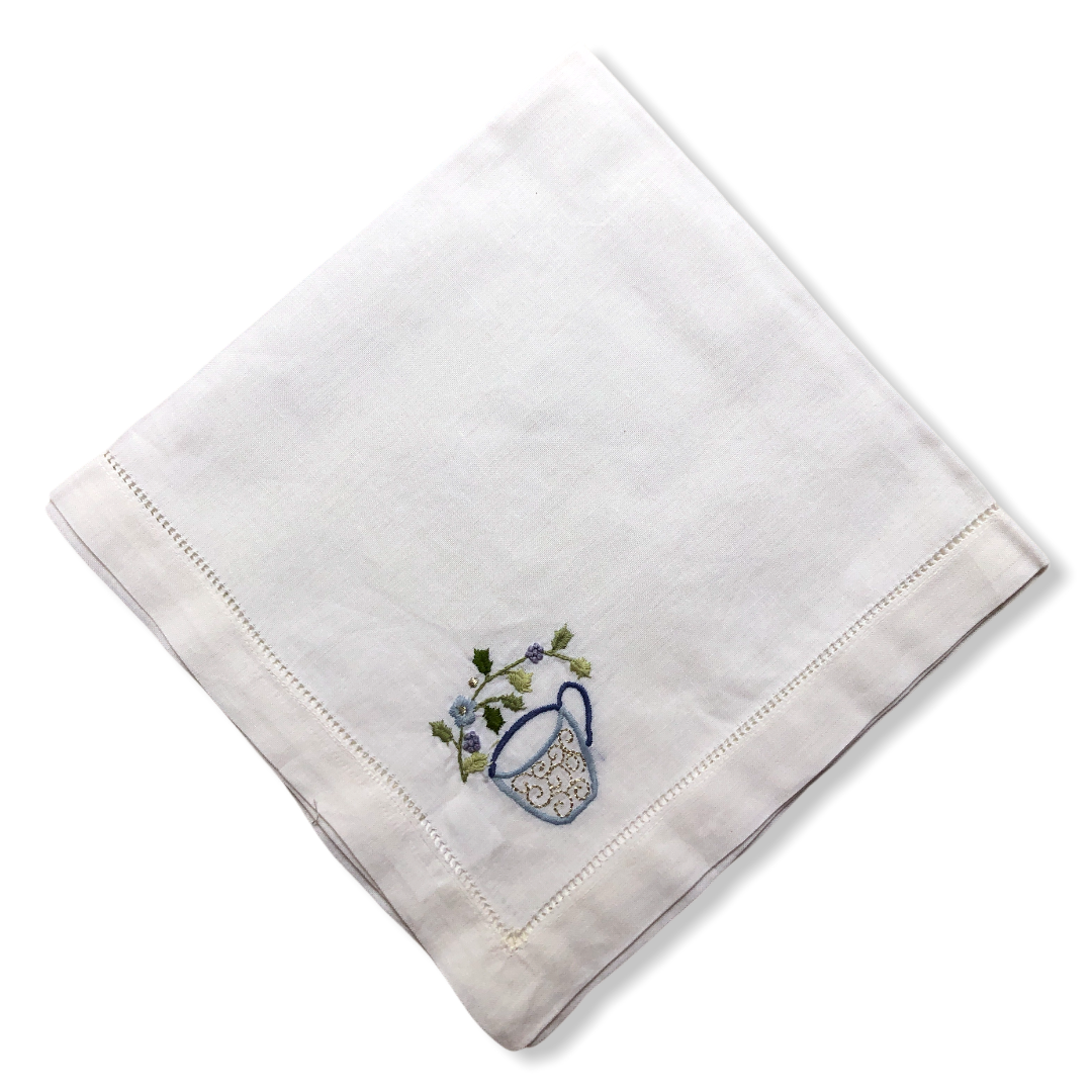 Teapot Embroidered Linen Napkin Set (Pack of 4)