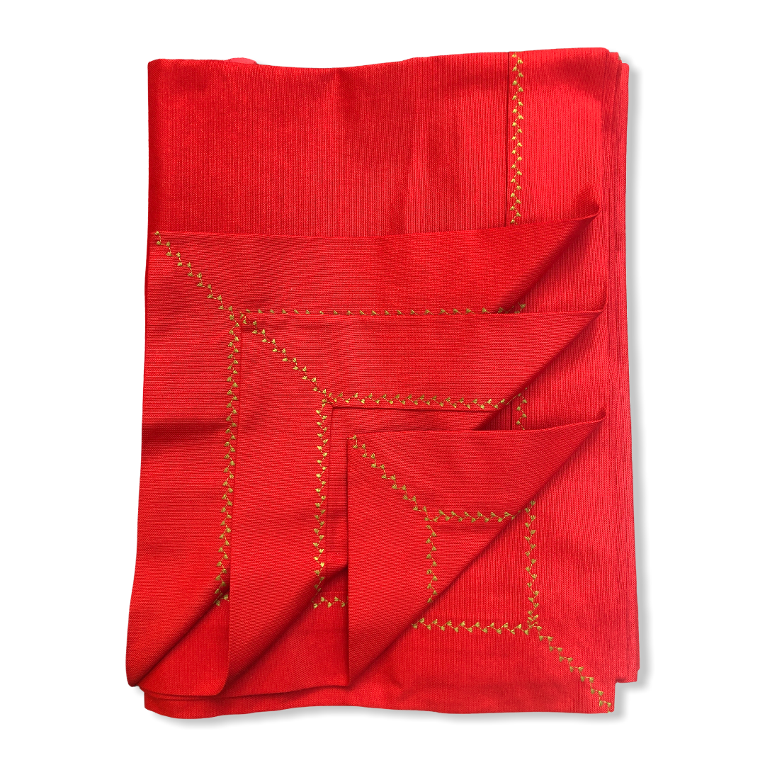 Piko Edge Detail Stain Resistant Linen Table Cloth Red