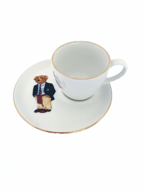 Teddy Bear in Black Suit Porcelain Coffee Cup White