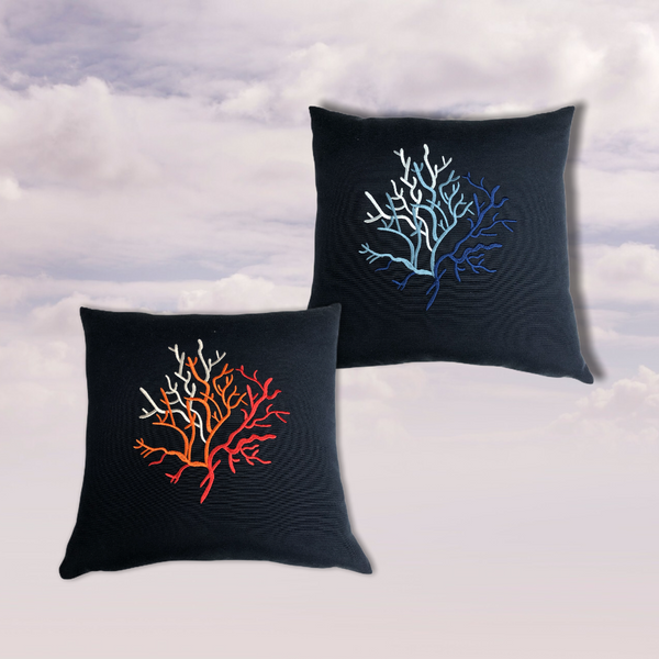 Coral Embroidery Filled Pillowcase Navy - Blue 45x45 cm