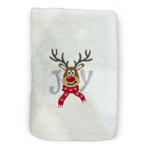 Reindeer Embroidered Face Towel White 50x80 cm