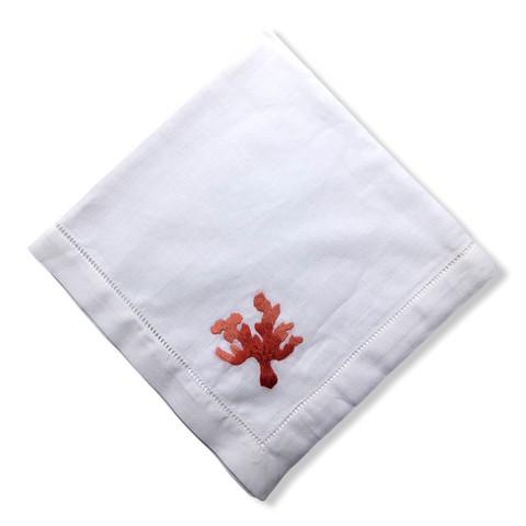 Coral Embroidered Linen Napkin Set (Pack of 4)