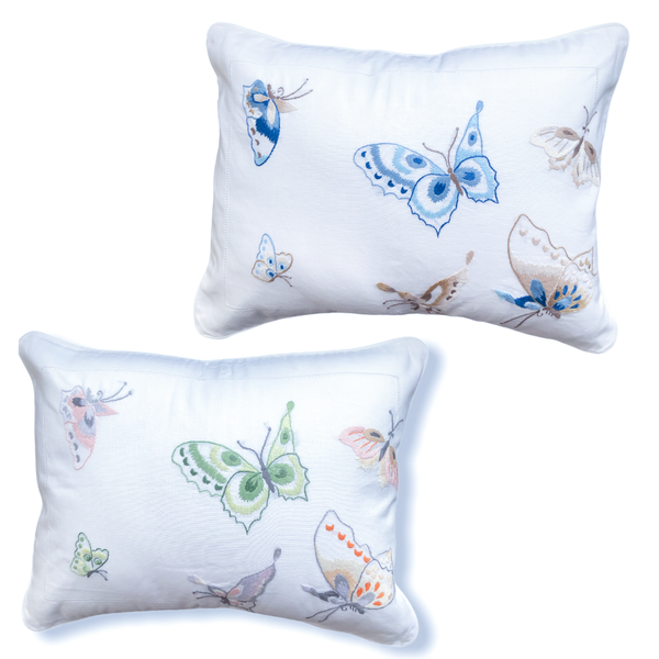 Marbella Butterfly Embroidered 30x40 cm Pillow Cover Green