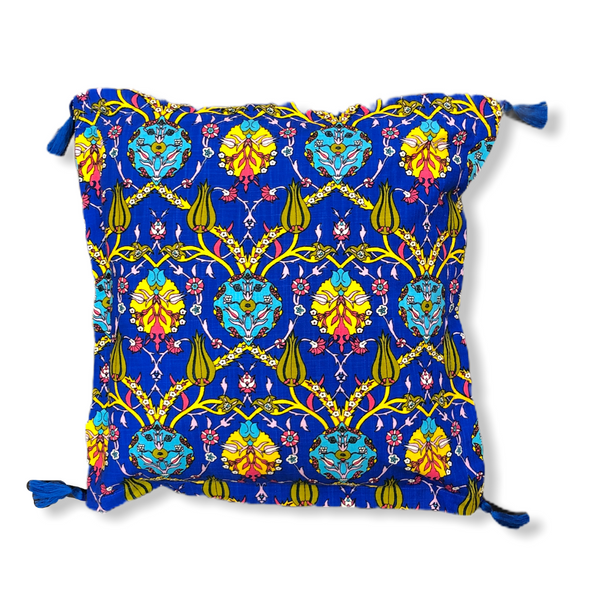 Tulip and Carnation Patterned Cushion Cover Navy Blue